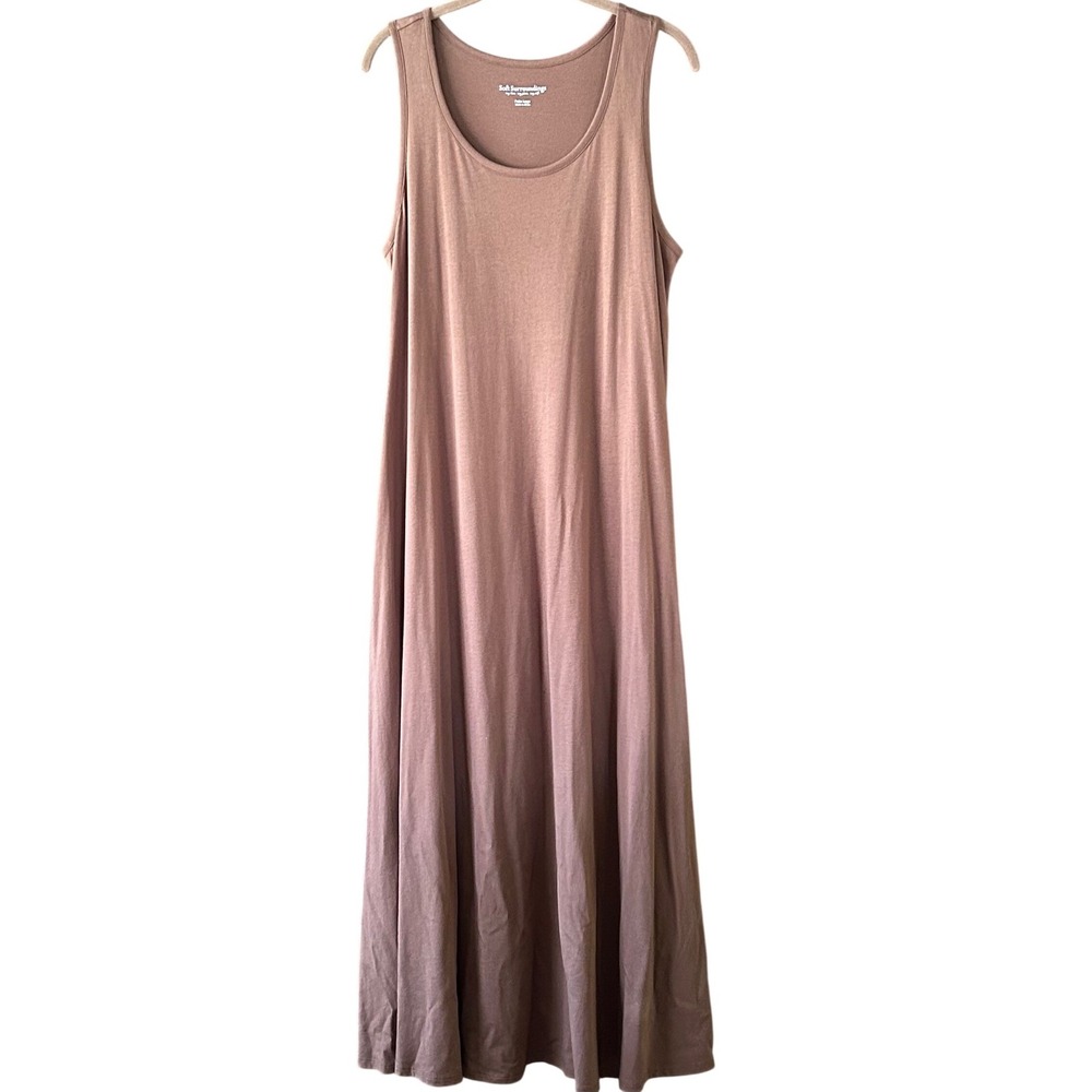 Soft Surroundings Brown Cotton Modal Sleeveless Maxi Dress Pockets Petite Large - Picture 3 of 12
